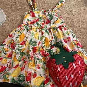 Fruit Print Dress with Strawberry Bag